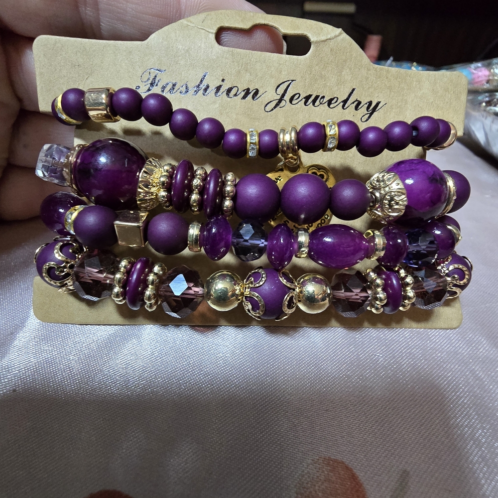 Purple Beaded Bracelet Set